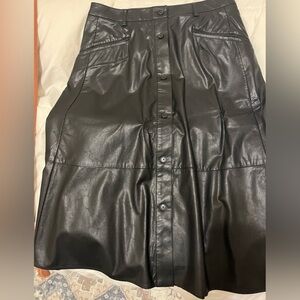 NWOT Banana Republic faux Dark Leather A-Line Skirt with pockets.
